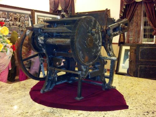 The printing press used by the US-based Ghadar Party in 1913 in Stockton, California, used to print "The Ghadar", a publication promoting the freedom of India from British rule. 