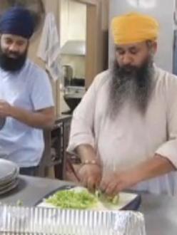 Pizza is prepared by members of Jakara Movement Fresno as part of community outreach in wake of attack on Sikh senior. (source: KSEE)