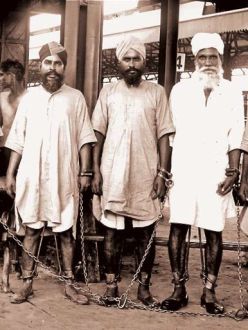 "Sohan Singh Bhakna, second from the right, was arrested and jailed for his role in the Ghadar Partys abortive revolt against British rule in India. The former St. Johns mill worker, a major organizer and leader of the party, is shown here in 1938 at Amritsar Railway Station." (Photo: Kesar Singh, Courtesy of Amarjit Chandan Collection. Source: Portland Tribune)